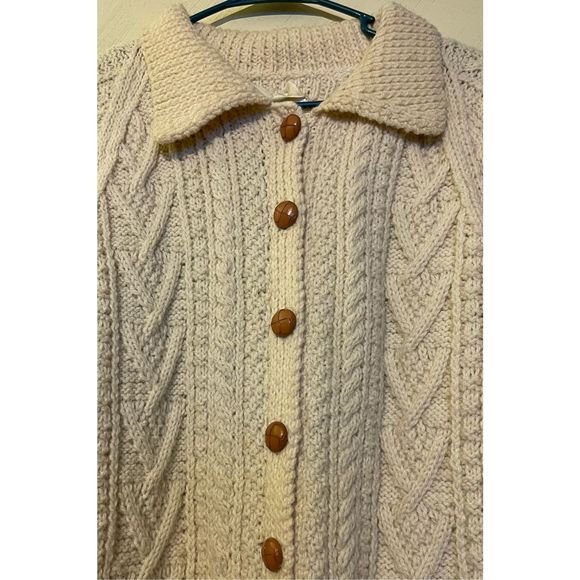 Vintage Wool Fisherman hand knit Cardigan sweater w/ wooden buttons sz XL by Woo - Picture 7 of 16